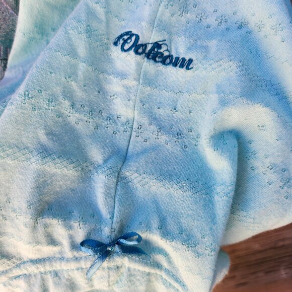 DAINTY VOLCOM 3/4 Sleeve Women's Medium Mint Green Shirt Bow Detail Gem ROMANTIC - Picture 6 of 9